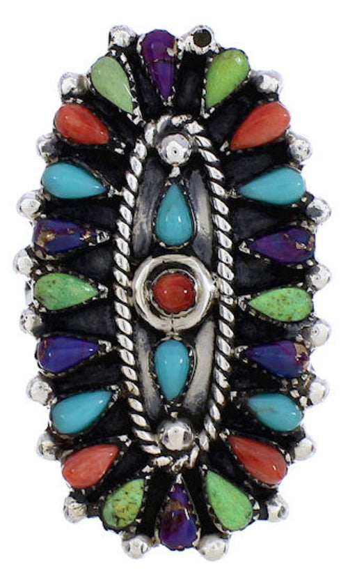Needlepoint Multicolor Genuine Sterling Silver Ring Size 6-1/4 YX35140